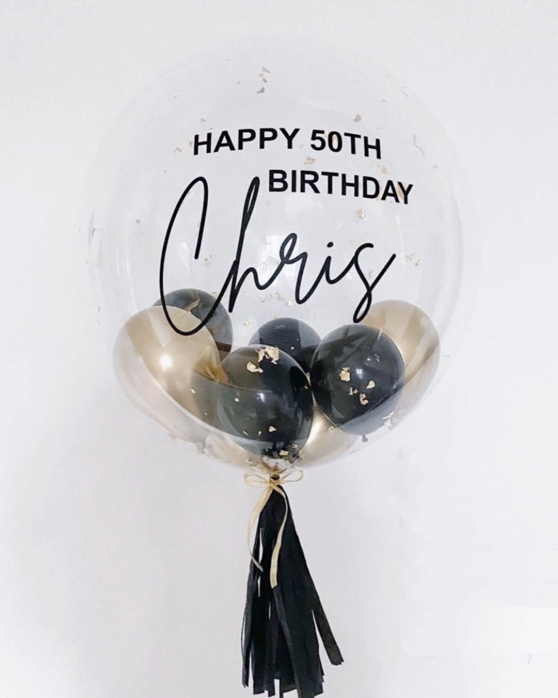 Black Silver Balloon Bouquet, Party Balloons, Happy 50 Birthday