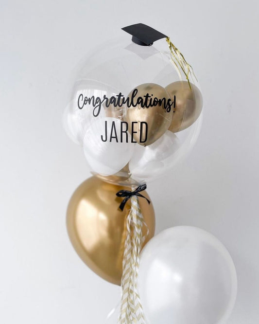 Gold and White Personalized Grad Bubble Bundle