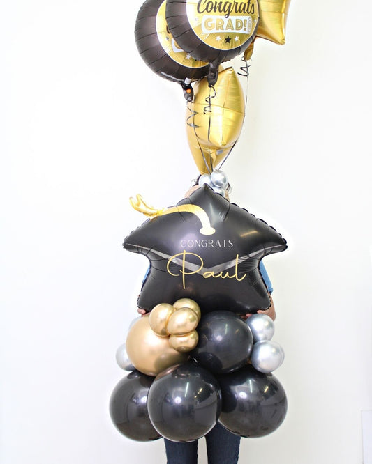 Grad Hat Black and Gold Balloon Bouquet